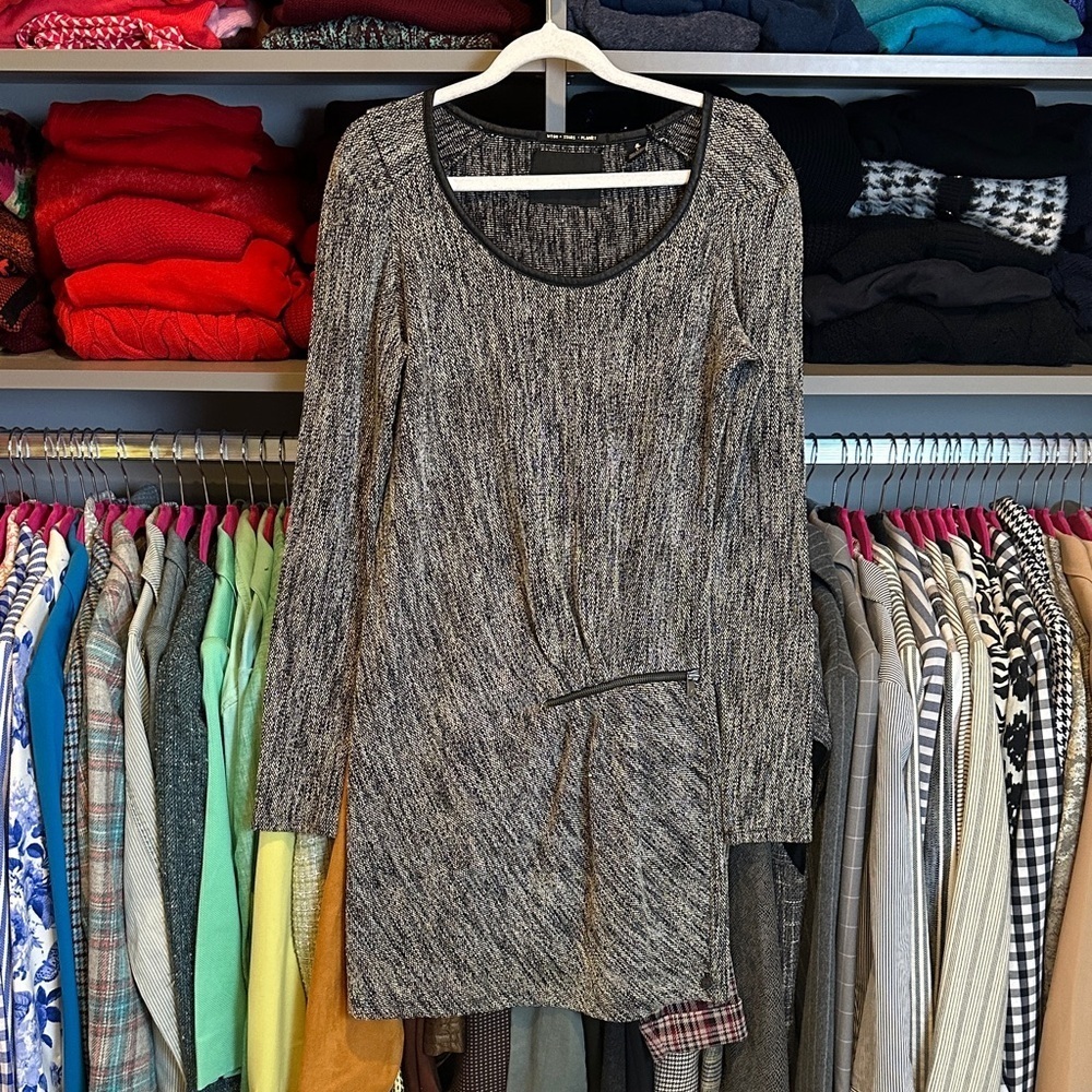Maison Scotch black/white heathered long sleeve zipper detail dress size S